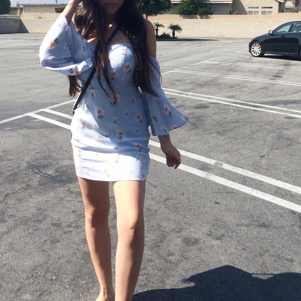 blue forever 21 floral of the shoulder dress